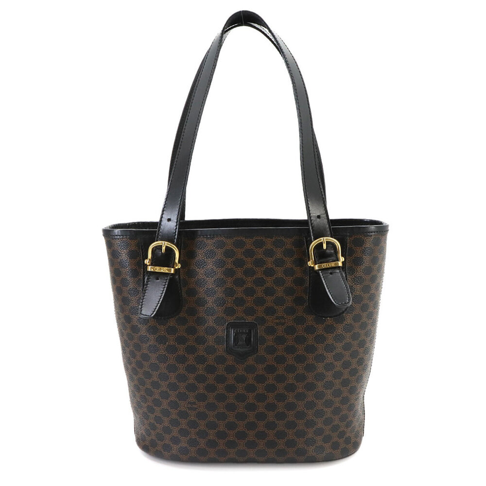 Celine Macadam Tote Handbag, Leather, Black, Gold Hardware